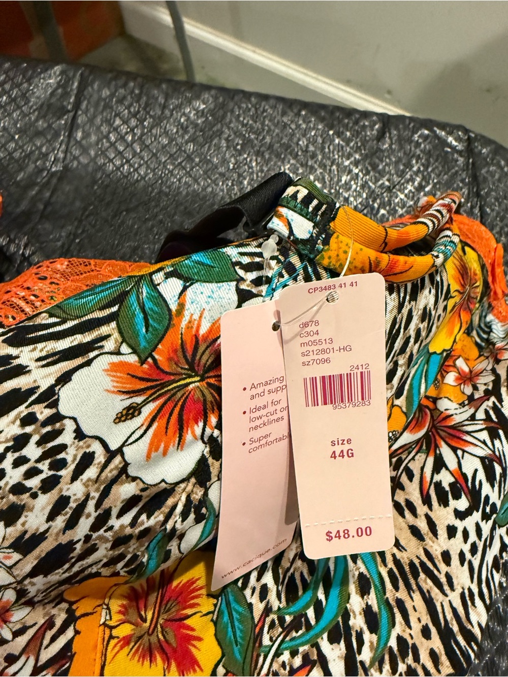 NWT Cacique (Lane Bryant) Tropical Floral Orange Lace Bra & Boy Short Set - Picture 2 of 2